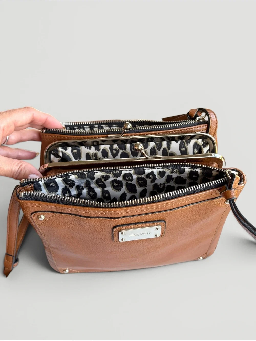 Nine West Warm Brown Crossbody with Kiss-Lock Detail